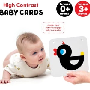 Set carti si cartonase cu contrast ridicat pentru bebelusi Alb-Negru, Banana Panda High Contrast Baby, 12 cartonase, 24 ilustratii piese - Img 2