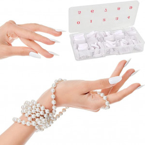 Set cutie cu 500 de unghii artificiale cu cutter si pile FOCCTS, acrilic/metal, alb, 18 x 9 x 3,3 cm 