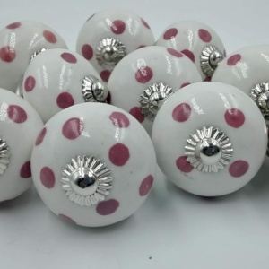 Set de 10 manere pentru mobilier Osnica, ceramica/metal, alb/rosu/argintiu