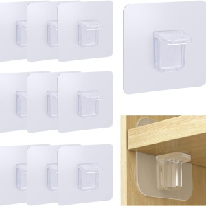 Set de 10 suporturi autoadezive pentru rafturi Fessosko, ABS, transparent, 7 x 7 x 2,2 cm