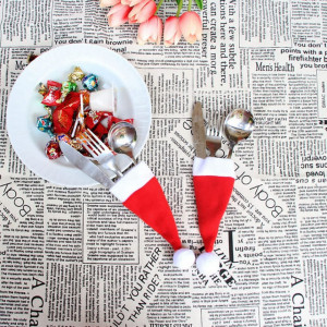 Set de 10 suporturi de Craciun pentru tacamuri nanaxagly, rosu/alb, textil, 12 cm x 6 cm - Img 7