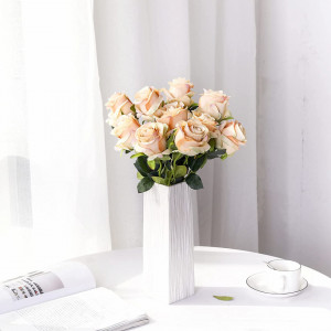Set de 10 trandafiri artificiali Hawesome, matase/plastic, galben malt/verde, 54 cm - Img 5