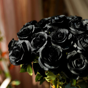 Set de 10 trandafiri artificiali Hawesome, matase/plastic, negru/verde, 54 cm - Img 8