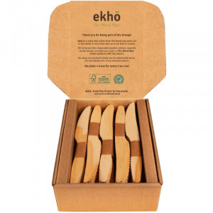 Set de 100 de cutite de unica folosinta EKHO THE WOOD WAY, lemn, natur