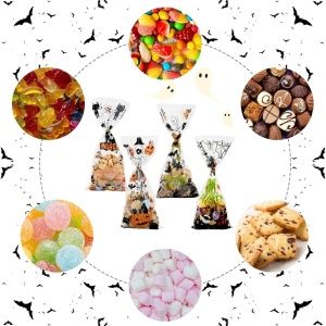 Set de 100 pungi pentru Halloween Tslbw, plastic, multicolor, 12,5 x 27,5 cm