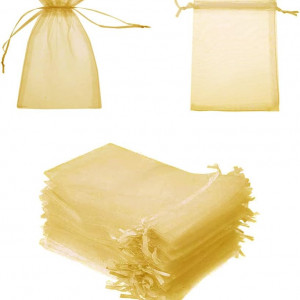 Set de 100 saculeti NUWIQ, textil, auriu, 10 x 15 cm