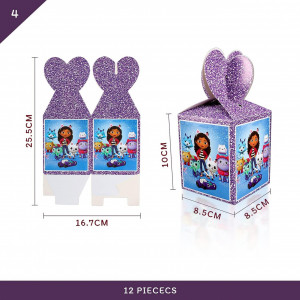 Set de 12 cutii cadou pentru petrecere copii Yisscen, hartie, multicolor, animat, 8,5 x 8,5 x 10 cm 