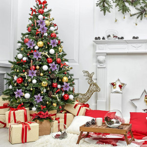 Set de 12 flori artificiale de Craciun NOVELTY GIFTS1, textil, mov, 13 cm - Img 4