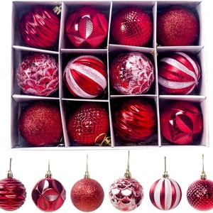 Set de 12 globuri pentru brad Tafrryyg, plastic, rosu/alb, 6 cm