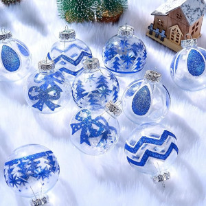 Set de 12 globuri pentru bradul de Craciun Joiedomi , plastic, albastru/transparent, 6/7 cm