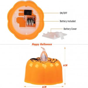 Set de 12 lumanari pentru Halloween Richonour, LED, plastic, portocaliu/negru, 6 x 6 cm