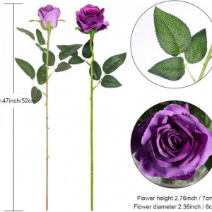 Set de 12 trandafiri artificiali Hawesome, matase/plastic, violet/verde, 52 x 7 cm - Img 3