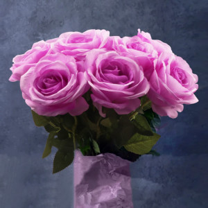 Set de 12 trandafiri artificiali YiYa, metal/plastic/matase, verde/roz, 51 cm - Img 6