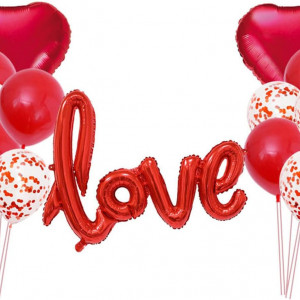 Set de 13 baloane pentru sarbatoare iubirii Nothers, latex/folie, rosu/alb