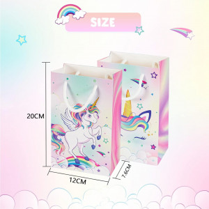 Set de 16 pungi cadou pentru copii WERNNSAI, model unicorn, hartie, multicolor,  20 x 12 x 7 cm