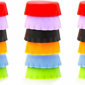 Set de 18 capace reutilizabile pentru sticle Helweet, silicon, multicolor, 3 x 1 cm