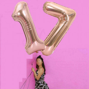 Set de 2 baloane pentru aniversare 17 ani Feelairy, folie, rose, 100 cm - Img 4