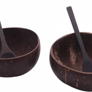 Set de 2 boluri cu lingura si furculita YULIN, lemn de nuca de cocos, maro, 19 x 13 x 5 cm - Img 1