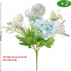 Set de 2 buchete de flori artificiale Beferr, alb/verde/albastru, plastic/matase, 31,7 cm - Img 5