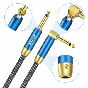 Set de 2 cabluri pentru chitara electrica 6,35 mm EBXYA, nailon/metal, gri/albastru/auriu, 3 m - Img 4