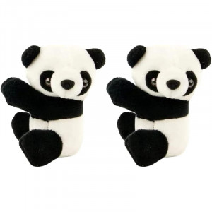 Set de 2 clipsuri decorative in forma de panda Nesloonp, bumbac/PP, alb/negru, 10 cm 