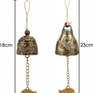 Set de 2 clopote de vant Feng Shui Pwsap, dragon, cupru, bronz, 18/ 23 cm - Img 4