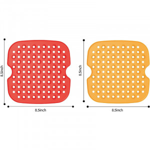 Set de 2 covorase pentru friteuza Fanmuran, silicon, rosu/portocaliu, 21,5 x 21, 5 cm - Img 5