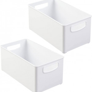 Set de 2 cutii de depozitare mDesign, plastic, alb, 25,4 x 15,2 x 12,7 cm - Img 1