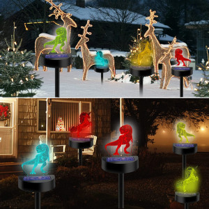 Set de 2 decoratiuni cu incarcare solara pentru gradina Towsnails, LED, model unicorn/dinozaur, acril, 14 x 17,3 cm - Img 3