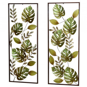 Set de 2 decoratiuni de perete Leaves, verde/argintiu, 91 x 35 cm - Img 2