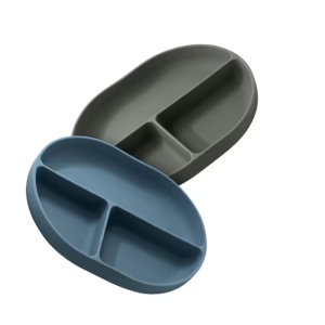 Set de 2 farfurii cu ventuza pentru bebelusi Navik, silicon, albastru/verde, 21,3 x 17 x 3,4 cm - Img 6