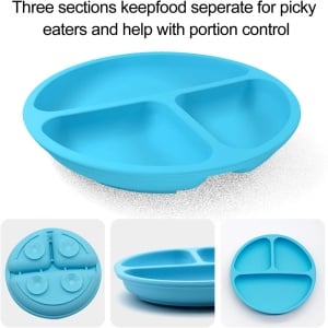 Set de 2 farfurii si 2 tacamuri pentru bebelusi Sendr.Kr, silicon, verde/albastru/alb