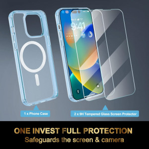 Set de 2 folii pentru ecran si husa de protectie pentru iPhone 14 Pro Fyy, TPU, albastru, 6,1 inchi