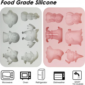 Set de 2 forme de prajituri pentru Halloween YuCool, silicon, gri/roz, 18.5 x 13.5 x 2.2 cm