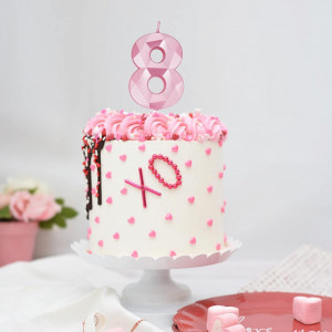Set de 2 lumanari pentru aniversare 18 ani PARTY GO, model diamant, ceara, roz, 7 cm 