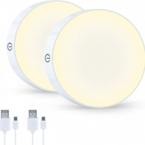 Set de 2 lumini de noapte reincarcabile Qeemmy, USB, 1000mAh, alb cald, crem, ABS, 8,6 cm - Img 1
