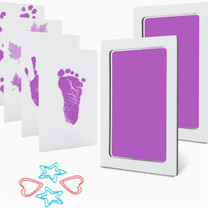Set de 2 placute de cerneala cu 4 carti de imprimare amprenta bebelus Scotamalone, hartie/plastic, alb/mov, 9,5 x 6 cm