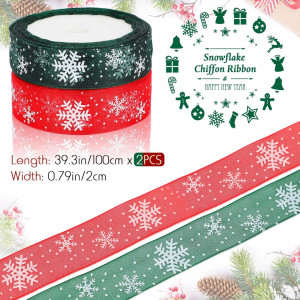 Set de 2 role de panglica pentru Craciun Geosar, rosu/verde, organza, 10 m x 2 cm 