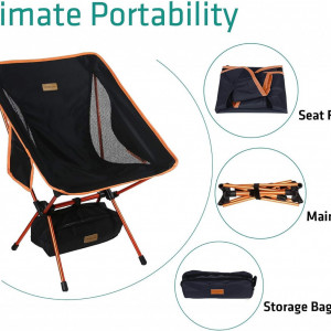 Set de 2 scaune de camping Trekology, metal/plasa, negru/portocaliu, 71 x 30,5 x 48 cm - Img 4