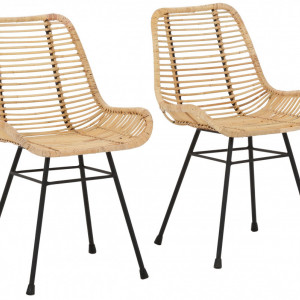 Set de 2 scaune Jucita, metal/ ratan, natur/negru, 45x48x87 cm - Img 1