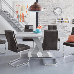 Set de 2 scaune Lale, microfibra/metal, antracit/argintiu, 45x61x95 cm - Img 3