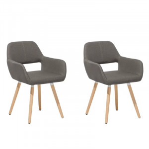 Set de 2 scaune tapitate Alida, textil/lemn masiv de fag, taupe/natur, 44 x 56 x 81 cm
