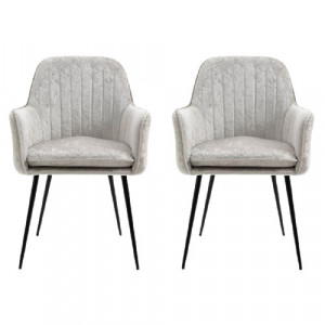 Set de 2 scaune tapitate Condrey, catifea/ lemn/ metal, gri deschis/ negru, 84 x 57 x 56 cm