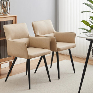 Set de 2 scaune tapitate George Oliver, piele PU/metal, crem/negru, 44 x 53 x 83 cm