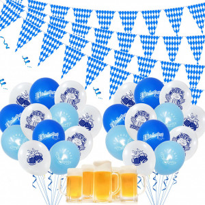 Set de 20 baloane si 36 fanioane XIAOTU, polietilena, albastru/alb