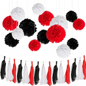 Set de 20 decoratiuni pentru petrecere Gxhong, hartie, alb/negru/rosu