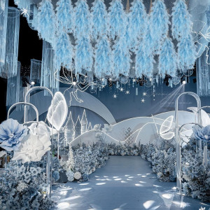 Set de 20 flori decorative pentru nunta YJINGRUI, metal/plastic, albastru, 20 x 100 cm - Img 3