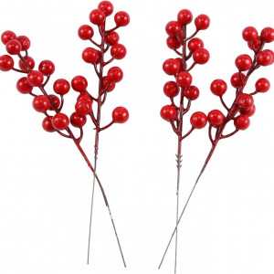 Set de 20 fructe de padure artificiale pentru ornamente Yuikome, spuma, rosu, 20 cm - Img 3
