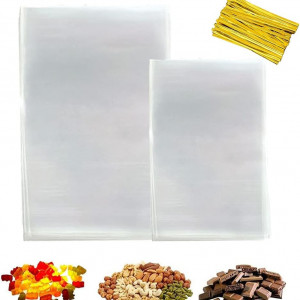 Set de 200 pungi pentru gustari/dulciuri Mnixy, plastic, transparent, 10 x 20 cm/ 16 x 24 cm