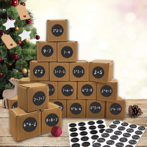 Set de 24 cutii cu autocolante  si etichete pentru calendar de advent de Craciun Hook, hartie, maro/negru, 7 x 7 cm 